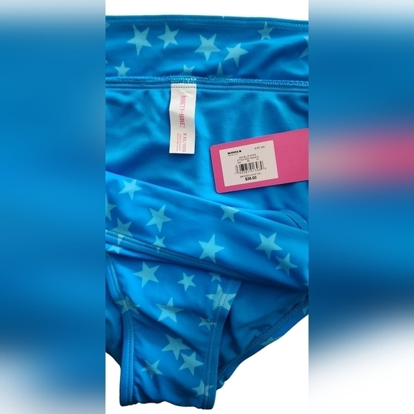 Juniors Ninty-Nine° Banded Hipster Bikini Swim Bottom Blue Teal Stars XXL 19 NWT - Picture 4 of 6